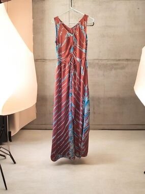 YFB Young Fabulous & Broke Rust Blue Boho Hippie Maxi Dress -M
